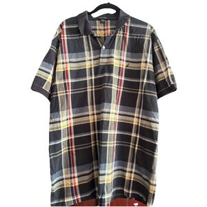 Vintage Nautica Polo Shirt Mens Large Plaid Colorful Cotton Knit Preppy Y2K